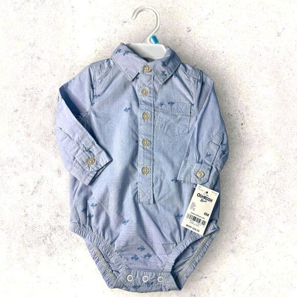 NWT Osh Kosh B’Gosh Button Down Onesie 6 Months - Picture 1 of 3